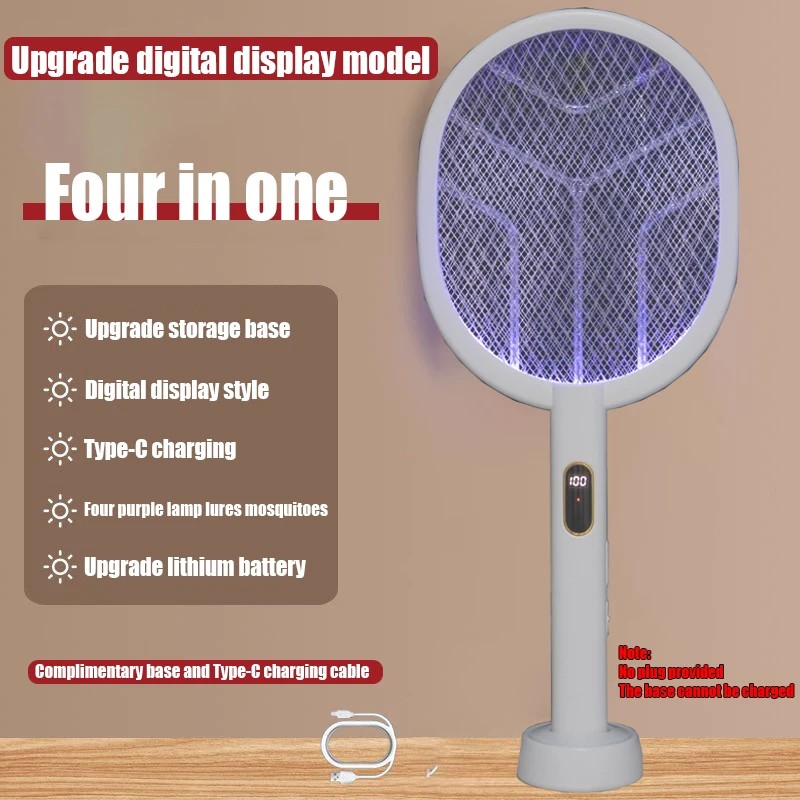 3-in-1 Electric Mosquito Swatter for Home – 3000V Rechargeable Bug