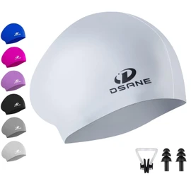 Womens Silicone Swim Cap for Long Hair,3D Ergonomic Design Silicone Swimming Caps for Women Kids Men Adults Boys Girls with Ear Plug and Nose Clip(Gray/L)