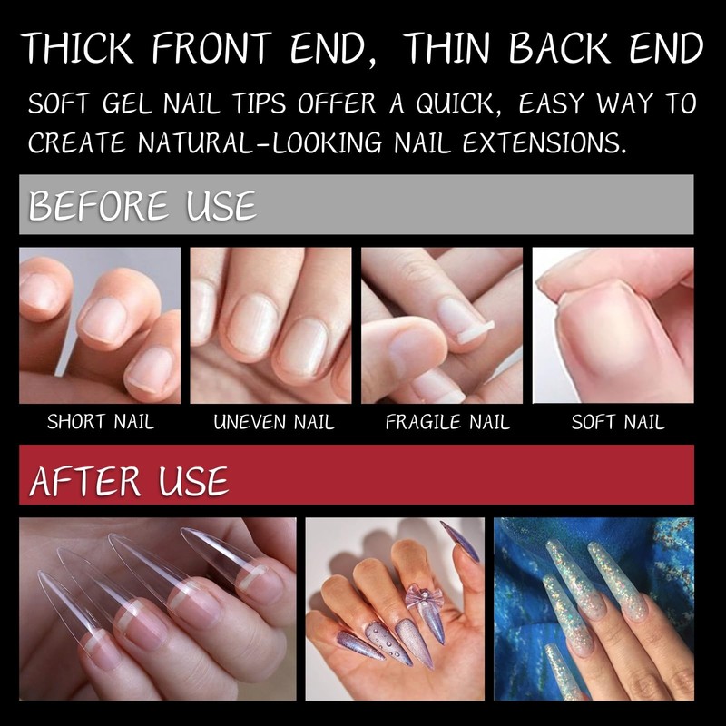 LUFFLOK Medium Almond Nail Tips, 500 Pcs Half Cover Natural