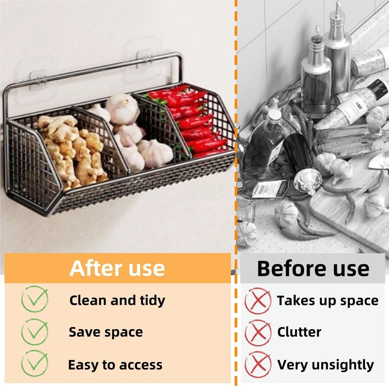 XGVIEGZ Hanging Wire Fruit Basket with Adhesive Hooks, Hanging Fruit