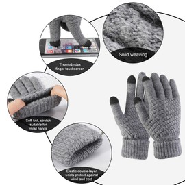 TAGVO 2 Pairs Women Winter Knitted Gloves,Couple Warm Gloves,Touch Screen Thin Fleece Liner Full Finger Gloves, Suitable For Indoor Leisure Work Or Outdoor Driving Commuting Shopping
