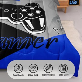 Z.Jian HOME 6 Pieces Gaming Bedding Set Full Size for Boys Gamer Comforter Set for Boys Girls Kids Teens 6 Piece Bed in A Bag Video Game Bedding for Gamer Room Decorative Full50