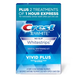 Crest Crest 3DWhitestrips Vivid Plus Whitestrips 3D White, 10 Treatments + 1 Hour Express 2 Treatments Teeth Whitening Kit, 8 Levels Whiter, Crest Teeth Whitening Strips