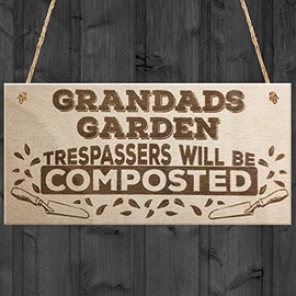 RED OCEAN Grandads Garden Trespassers Composted Novelty Wooden Hanging Plaque Gift Sign