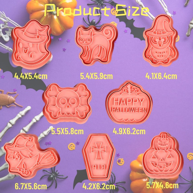 Keepaty Halloween Cookie Cutter Set,8Pcs Halloween Cookie Cutters，Plastic Halloween Cookie