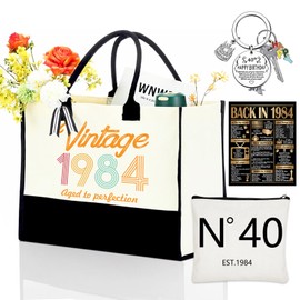 Ldntly 40th Birthday Gifts for Women,1984 Birthday Gifts for Mom Wife Aunt Friends Her Turning 40,40 Years Old Gifts,Vintage 1984 Canvas Tote Bag & Cosmetic Bag & Back in 1984 Poster & Keychain Gifts
