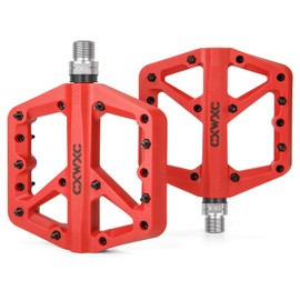 CXWXC Bicycle Pedals, Non-Slip Bicycle Pedals Made of Nylon Fibre, MTB Pedals with 3 Sealed 9/16 Inches, Flat Pedals with Sealed Bearing for Road Bike, Mountain Bike, Red