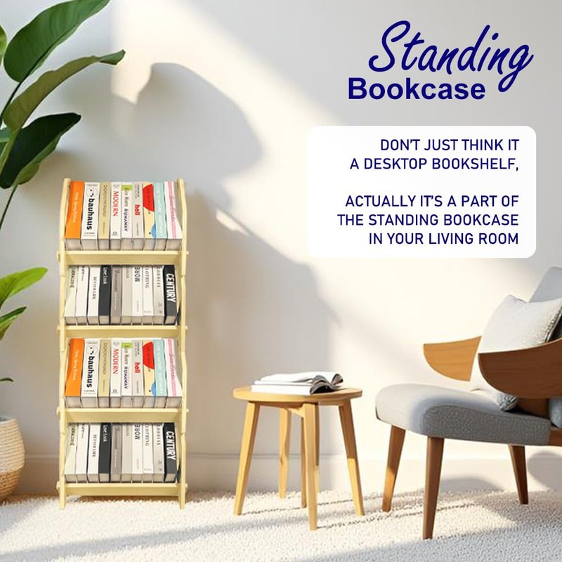 2 Pack Desktop Bookshelf, Stackable Book Organizer with Handle, Storage
