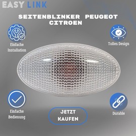 Easy Link Seitenblinker Blinker Blinkleuchte Kompatibel mit Peugeot 107 108 206 301 307 407 607 Partner Expert Citroen C1 C2 C3 C5 C-Elysee Jumpy Berlingo Toyota Aygo Proace Fiat Doblo Scudo 6325G3