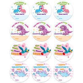 JUESMOS Valentines Stickers - Valentine Gift Tag Stickers- Valentines Labels Stickers for Kids - Dinosaur Happy Valentine's Day Stickers Labels for Envelopes Boxes School Classroom Valentines Decor