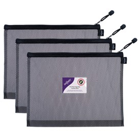 Snopake Foolscap High Capacity Black EVA Mesh Zippa-Bag [Pack of 3] 362 x 275mm – Heavy Duty Bag with Hanging Loop and Business Card Holder [15881]