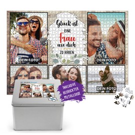 Photo Puzzle with 5 Photos Print - Glück ist eine Wrau wie Dich zu haben, Collage Puzzle for Women - 2000 Pieces Including High-Quality Metal Tin