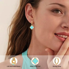 Clover Earrings for Women Four Leaf Drop Dangle Earring 4Leaf Clover Gold Hypoallergenic lightweight Lucky Mother Gifts Birthday Christmas Anniversary Simple Jewelry -Gold/Blue Earring