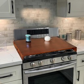 SDATEKIT Rubberwood Multi-Use Anti-Warp Stove Cover & Countertop Protector with Handles, Splinter-Free Heat-Resistant Surface for Meal Prep & Decor, Walnut (Fits Electric/Gas Stoves, 29.92” x 21.65”)