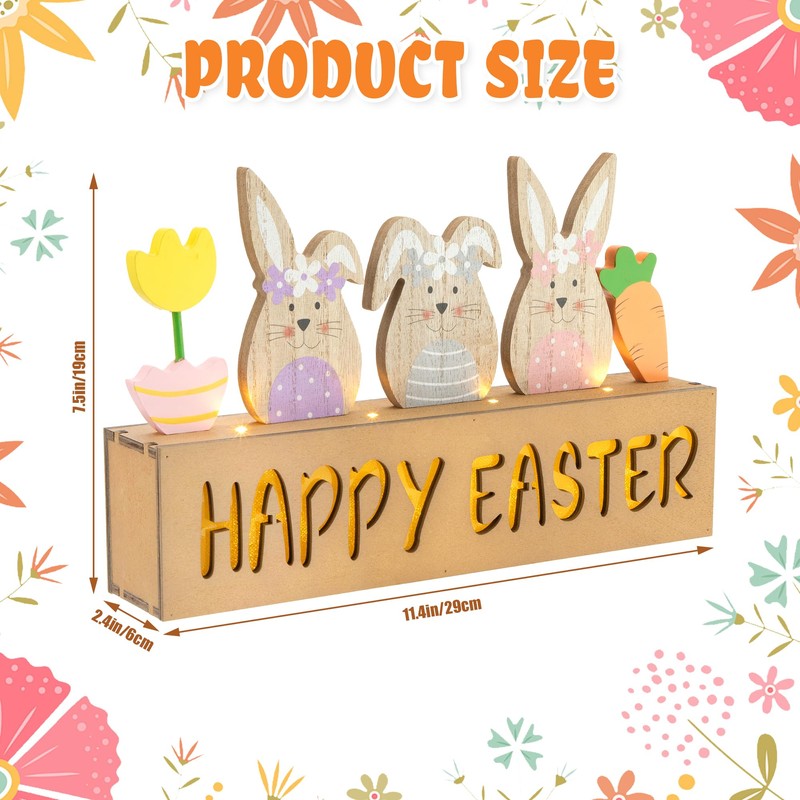 Vynium Happy Easter Decoration with LED Light, Wooden Easer Decor