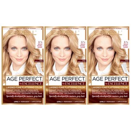 L'Oréal Paris Age Perfect Permanent Hair Color, 8N Medium Blonde (Pack of 3)