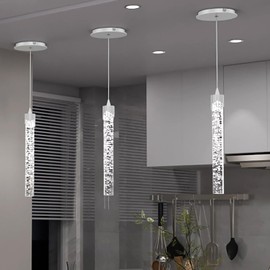 ykolupty Mini 1 Light Chrome Crystal Pendant Lights,Modern Led Kitchen Island Hanging Light Fixture,Adjustable Pendant Lighting for Kitchen Island,Dimmable 2700k-6000k