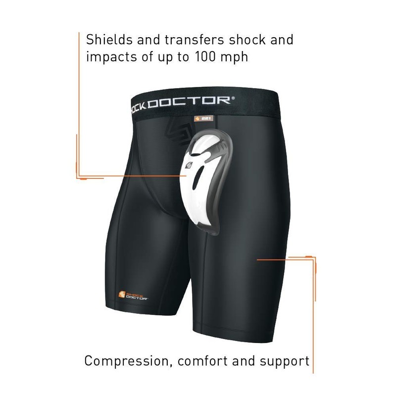 Shock Doctor Compression Shorts with Protective Bio-Flex Cup, Moisture Wicking