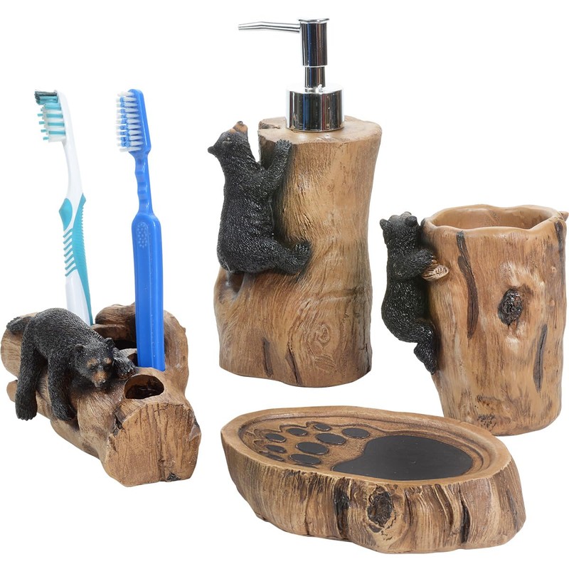 BLACK FOREST DECOR Climbing Black Bears Bath Set – Rustic