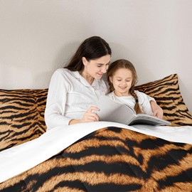 3D Tiger Skin Comforter Set Wild Africa Animals Bedding Set Queen Size Kids Teens Men Adult Home Room Decor Abstract Black Brown Stripes Quilt Set Romantic Vintage Duvet Insert,2 Pillowcases