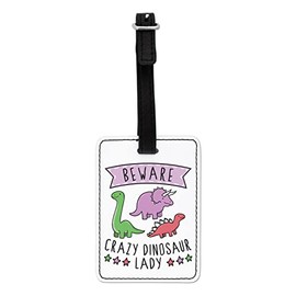 Gift Base Beware Crazy Dinosaur Lady Visual Luggage Tag with Black Strap