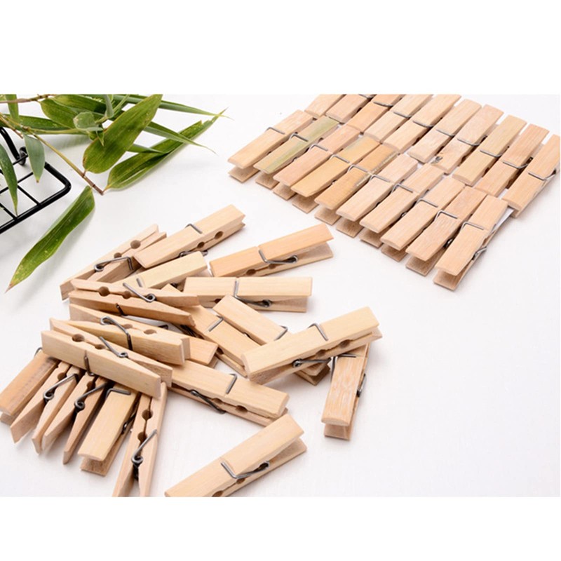 20pcs/set Bamboo Clothespins Natural Wooden Clothespins Durable Hanging Clips for