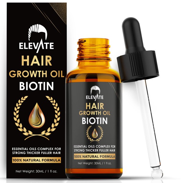 ELEVATE Biotin Hair Growth Oil / Serum With Castor Oil, Natural Vitamin Rich Treatment for Stronger Thicker Longer Hair Regrowth & Thickening – Prevent Hair Loss & Thinning for Men & Women 1 Fl Oz 30mL