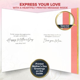 Decorably Gold-Foiled 5x7in Individual Happy Mothers Day From Son with Floral Cutouts and Gold Ribbon, Mothers Day Cards From Son with Envelope and Stickers, with Printed Message Inside