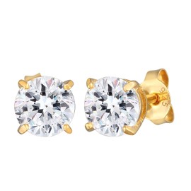 Kuzzoi Men's Stud Earrings Round (6 mm), Men's Stud Earrings with Sparkling Crystal Made of 925 Sterling Silver, Modern Stud Earrings for Men, Sterling Silver Yellow Gold, Crystal