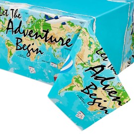 WERNNSAI Adventure Awaits Party Tablecloth - 1 Pack 137 x 274 cm Travel Themed Party Supplies Rectangle Plastic Table Cover Bon Voyage Party Decorations for Retirement Graduation Baby Shower