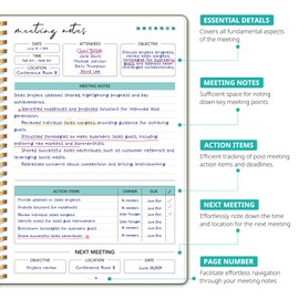 Taja Meeting Notebook for Work Organization - Work notebook with action items, Meeting Minutes Planner Notebook, Perfect Office Supplies for Men & Women - Green