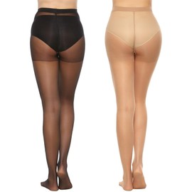 MANZI 6 Pairs 20D Women's Sheer Tights Ultra Thin High Waist Pantyhose Thigh Stockings, NaturalBlack L