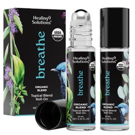 Healing Solutions (2 Pack) Organic Breathe Essential Oil Blend Roll-On Perfume - USDA Certified Aromatherapy Oil Roller for Sinus Ease