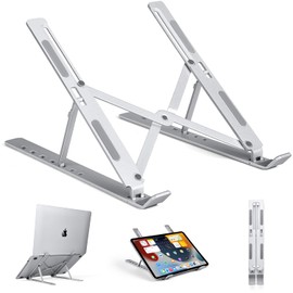 Laptop Stand, 7 Levels of Height Adjustment, Foldable, PC Stand, Lightweight, Aluminum Alloy, Ergonomic, Anti-Slip, Construction, Desk, Space Saving, Home Work, ZOOM Meetings, Posture, Improves