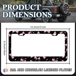HCSS Pink Bow License Plate Frames - 2 Pack Cute Aluminum Metal License Plate Holder Covers Car Accessory,Rust-Proof Waterproof Car Decorative Tag Frames for Standard US 12x6 Inch