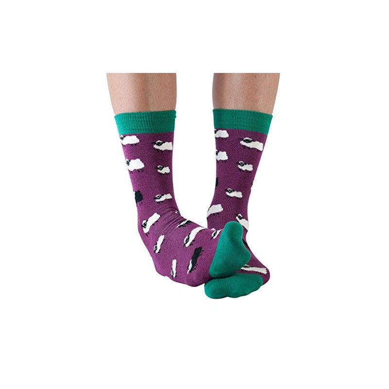 Women Bamboo Crew Socks Sheep Med 4-7 Purple