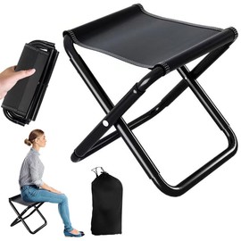 LOMUG Camping Hocker, Tragbarer Klapphocker Faltbar, Campinghocker Tragbarer, Mini-Falthocker Klappbar und Leicht mit Aufbewahrungsbeutel für Angeln, Reisen, Wandern, Grillen, Garten, Strand(Schwarz)