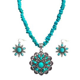 TOPACC Western Pendant Necklace for Women Turquoise Earrings Boho Cowgirl Jewelry Set