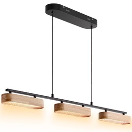 Glimchase 37.6" Linear Kitchen Island Lighting, 28W Wood Farmhouse Chandelier Dining Room Light Fixture, 3-Light Rustic Dimmable Pendant Lights for Kitchen Island Over Table