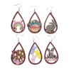 Colorful Easter Rabbit Teardrop Earrings Wooden Dangle Earrings Flower Rainbow