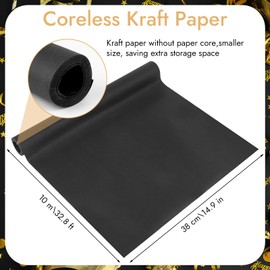 Black Wrapping Paper Roll，380mm x 10m Recyclable Kraft Paper, Gift Wrap Paper for Birthday, Mother's Day Flowers Bouquet Packaging, Arts & Craft
