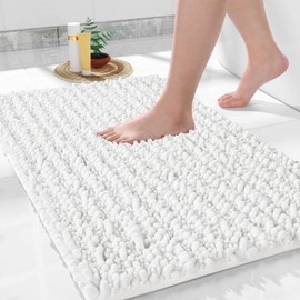 Yimobra Bathroom Mat, 51 x 81 cm, Soft and Cozy, Super Absorbent Water, Non-Slip, Machine-Washable, Thick Modern for Bathroom Bedroom, Bright White