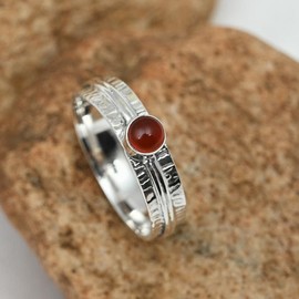 JEWELSTREZORO Cabochon-Karneol Edelstein Bandring 925 Sterling Silber Ring Herren & Damen Bandring Geschenkartikel Handgefertigter Schmuck TSR120J_58 (18.5)