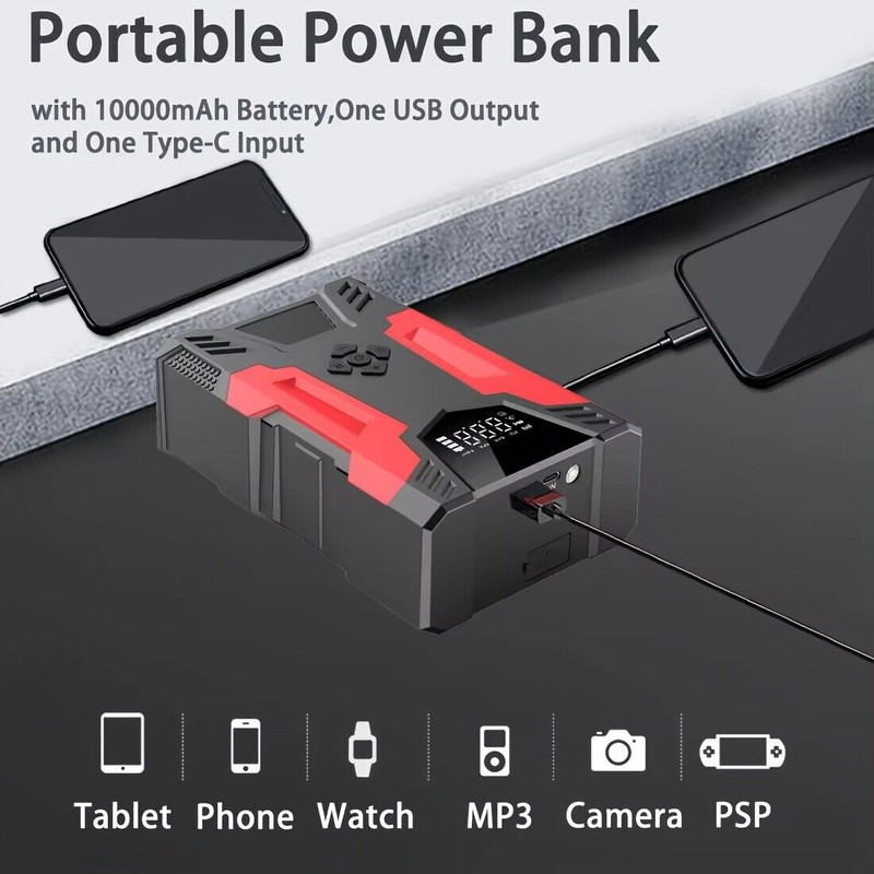 AUXIRACER Compact 3000A Jump Starter: Jump Start, Inflate Tires, Charge