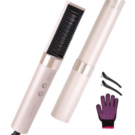 LA MAESII Hair Straightener Brush, 2-in-1 Hair Straighteners for Women Upgrade Hair Straightener Comb with 5 Temps,Plasma,3D V-Shaped Brush,Dual Voltage, Anti-Frizz Professional Salon at Home