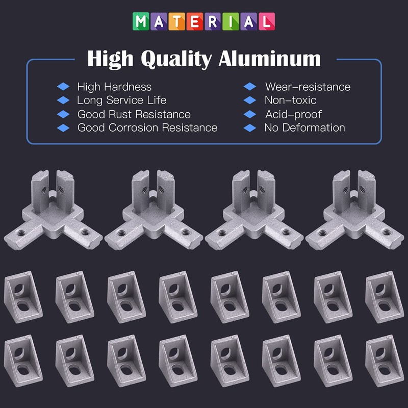 Glarks 230Pcs 2020 Series Aluminum Profile Connector Set Include 22Pcs