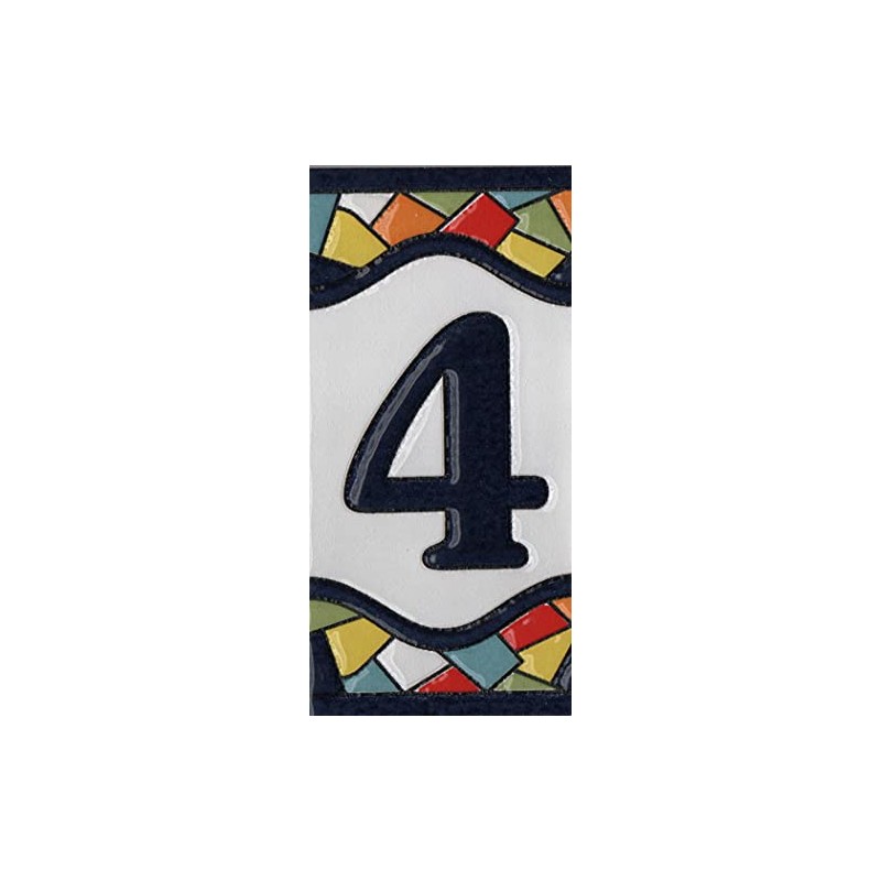 4.3' x 2.2' 11cm x 5.5cm Spanish Mosaic Hand-Painted Number