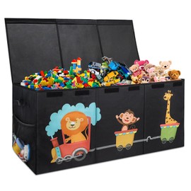 Extra Large Toy Box, Kids Toy Chest Bin, 150L Storage Boxes for Toys, Foldable Sturdy Storage Box with Lids, Storage Baskets for Living Room, Playroom, Bedroom, Nursery, Toybox for Boys&Girls, Black