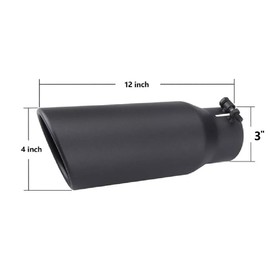 Evargc 3" Inlet Exhaust Tip Universal Bolt On Stainless Steel Diesel Exhaust Tailpipe Tip (Black, 3" X 4" X 12")