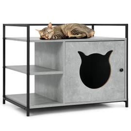 PETSITE Litter Box Enclosure, Large Cat Washroom Storage Bench Cabinet End Table with Shelves, Litter Box Furniture Hidden